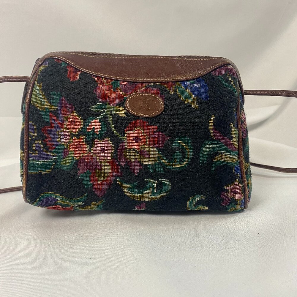 Liz Claiborne 1989 Cross Body Vintage Tapestry and Leather Bag